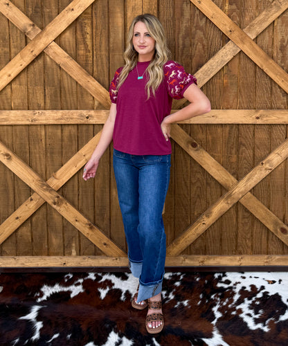 Burgundy Horses Top