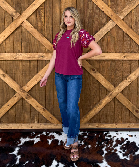 Burgundy Horses Top