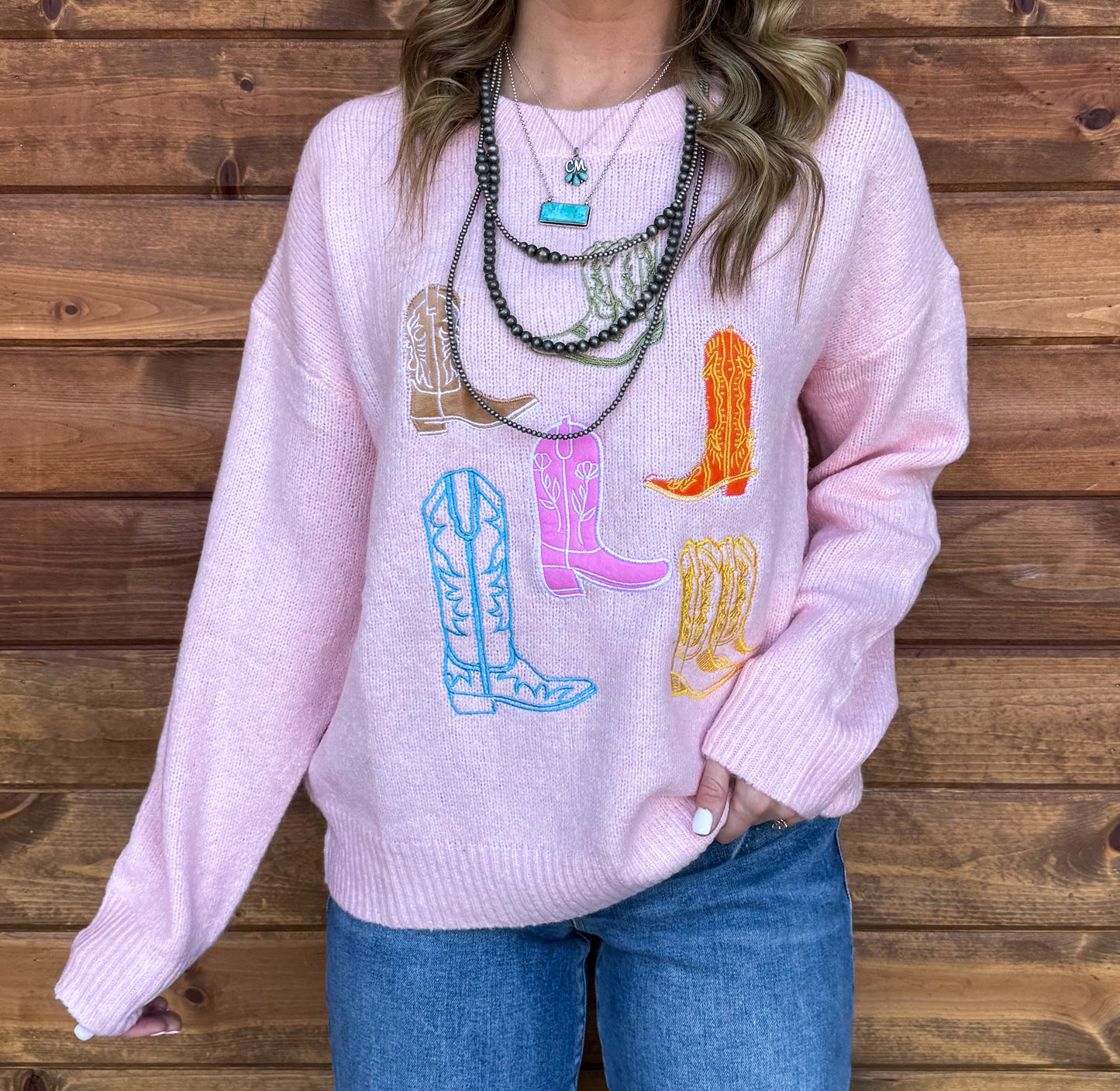 Pretty in Pink Boots Sweater