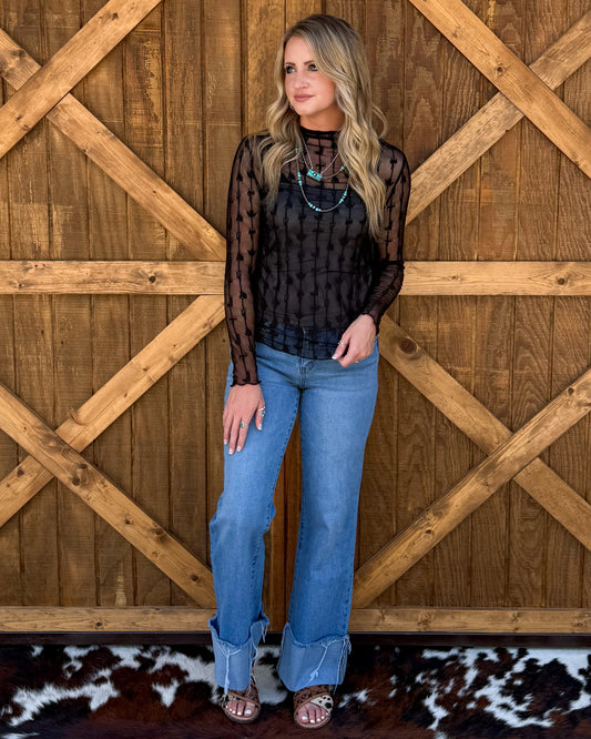 Lariat Lace Mesh Top *Midnight