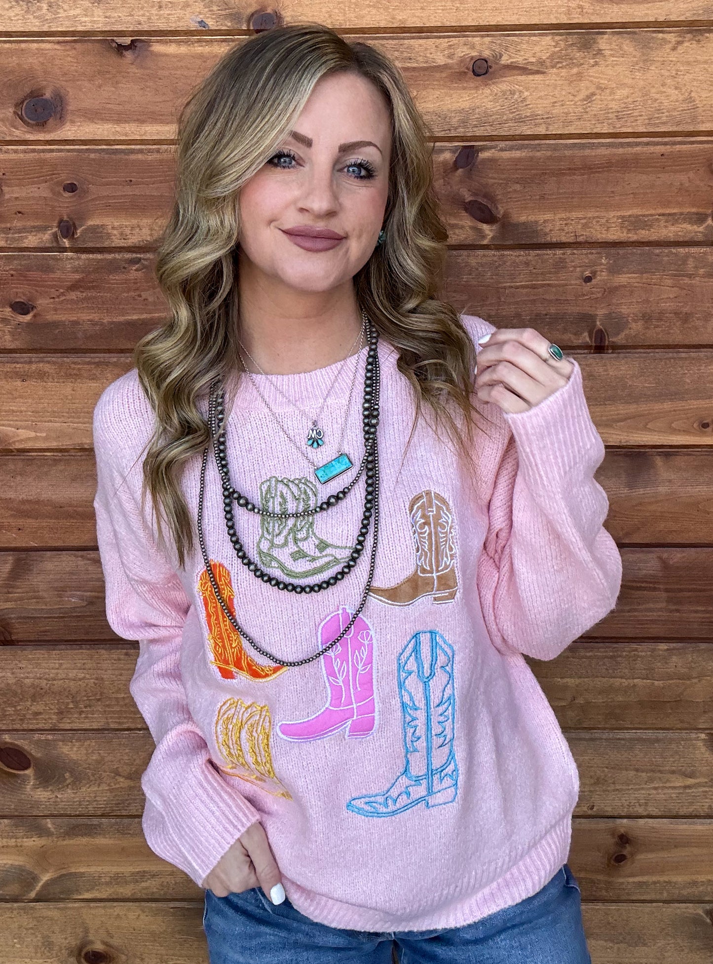 Pretty in Pink Boots Sweater