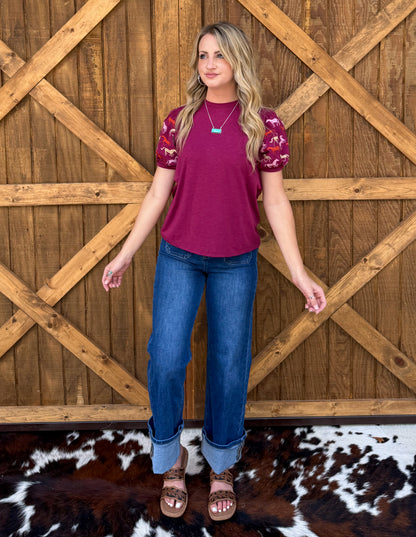 Burgundy Horses Top