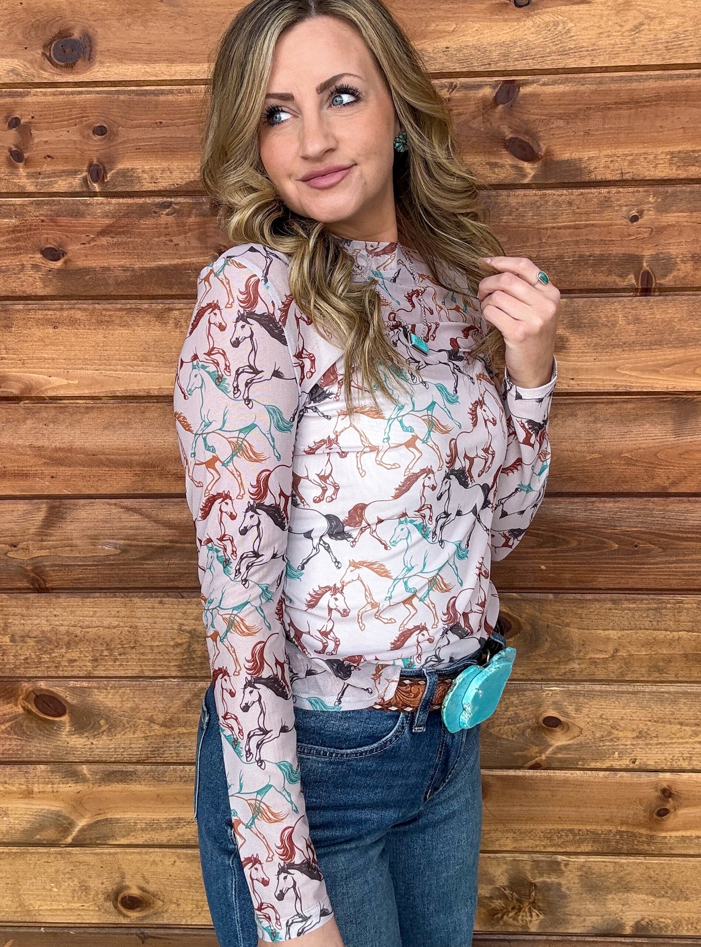 Colorful Horses Mesh Top