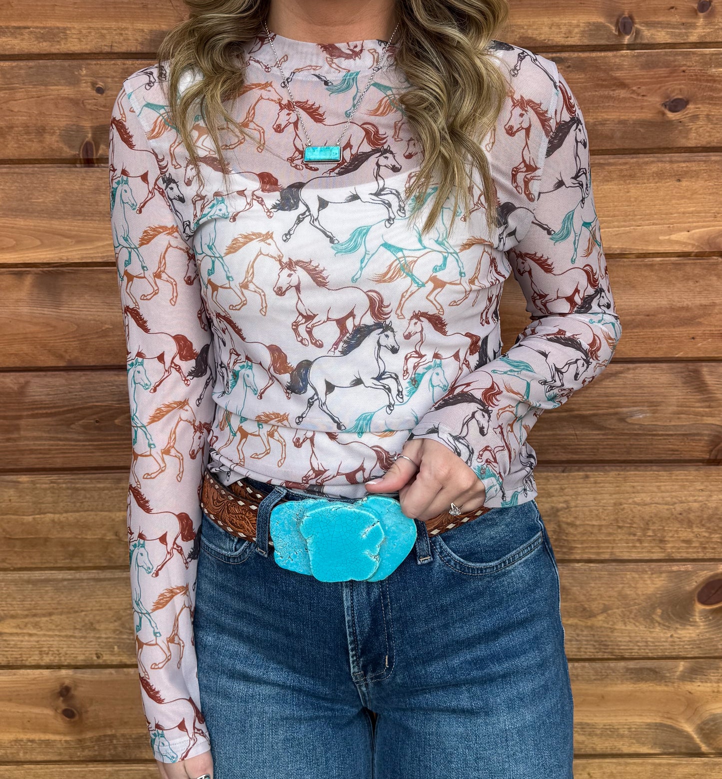 Colorful Horses Mesh Top