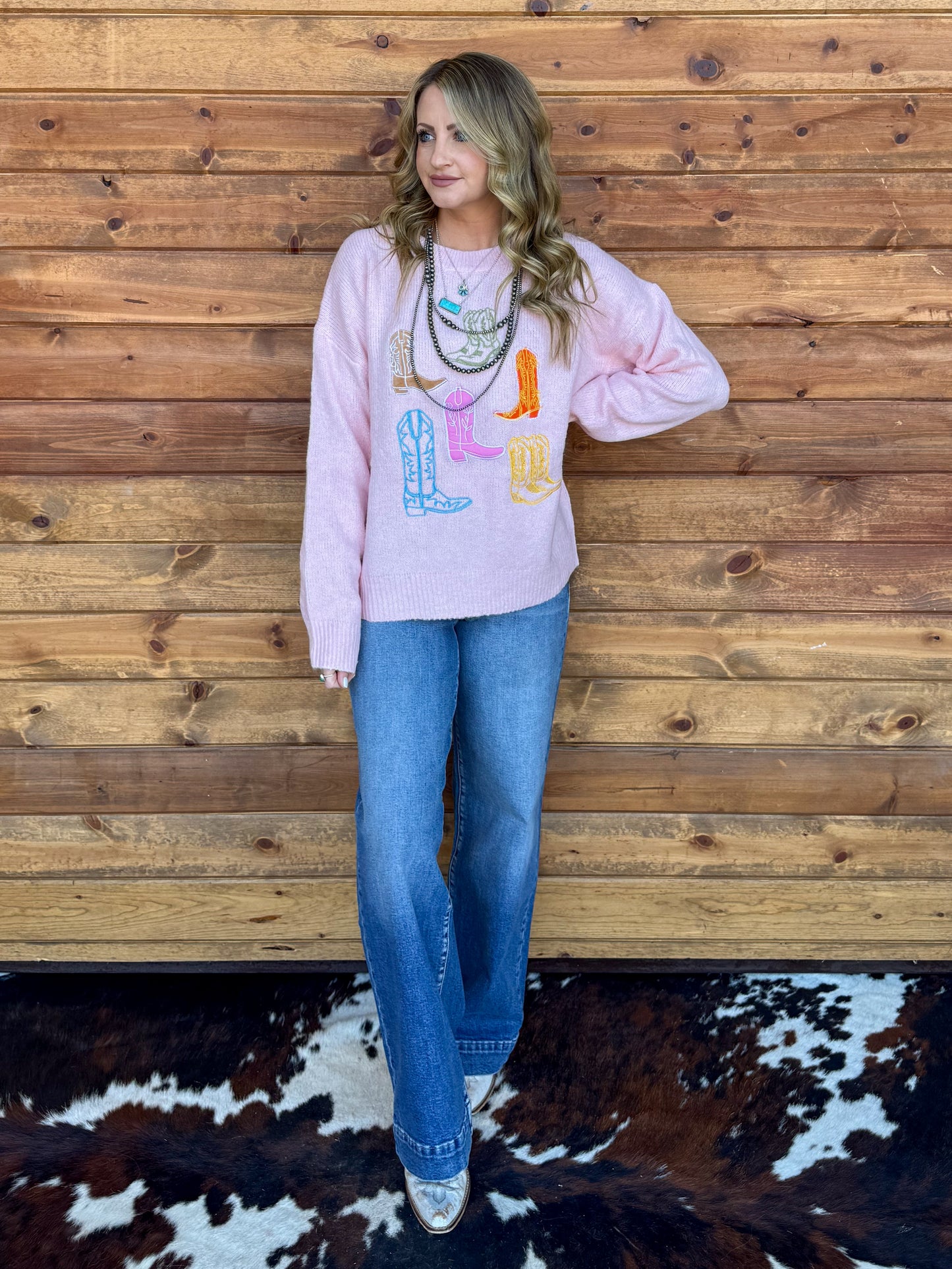 Pretty in Pink Boots Sweater