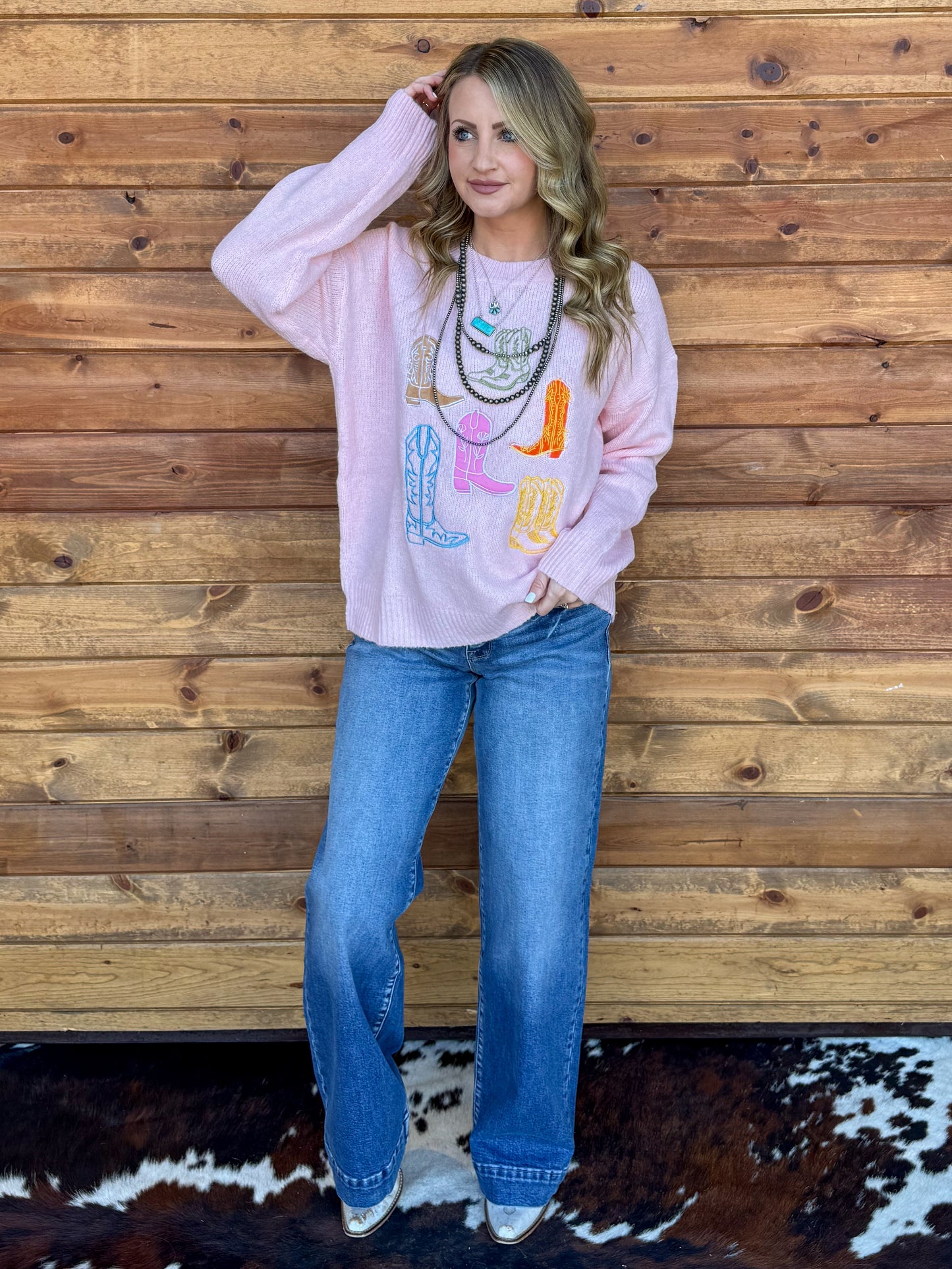 Pretty in Pink Boots Sweater