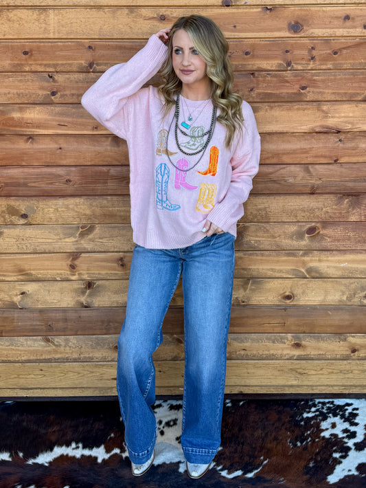 Pretty in Pink Boots Sweater
