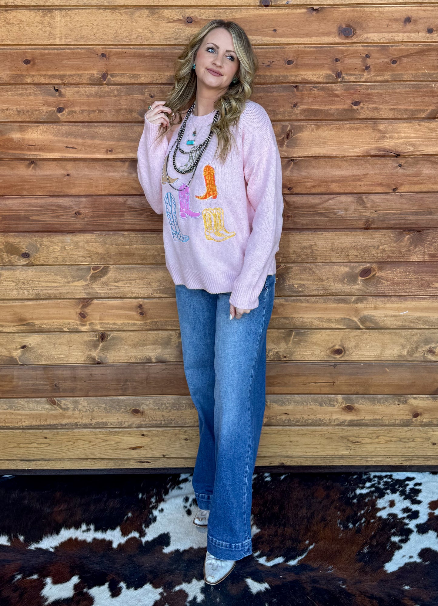 Pretty in Pink Boots Sweater