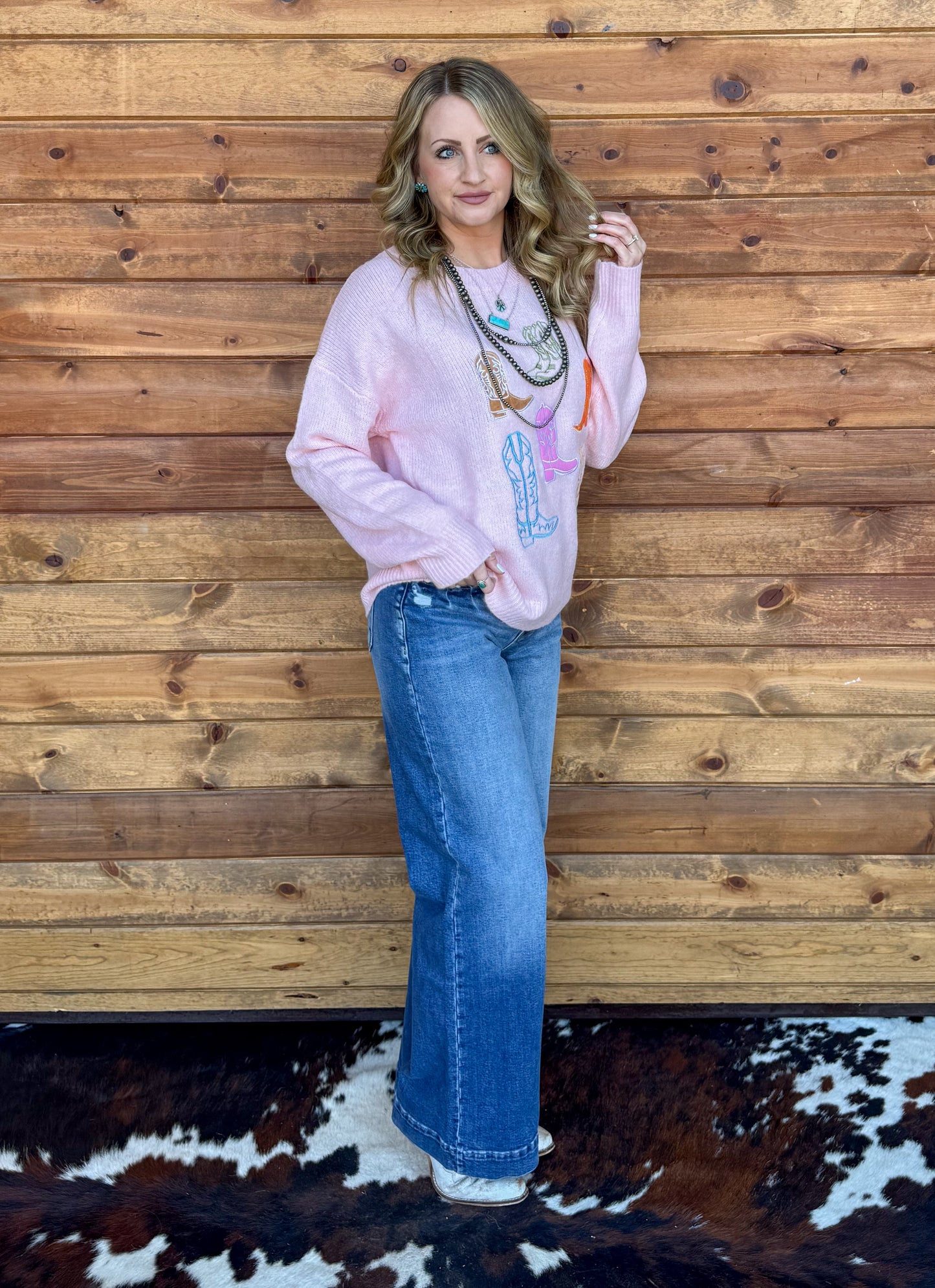 Pretty in Pink Boots Sweater