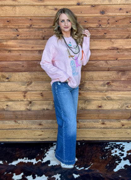 Pretty in Pink Boots Sweater