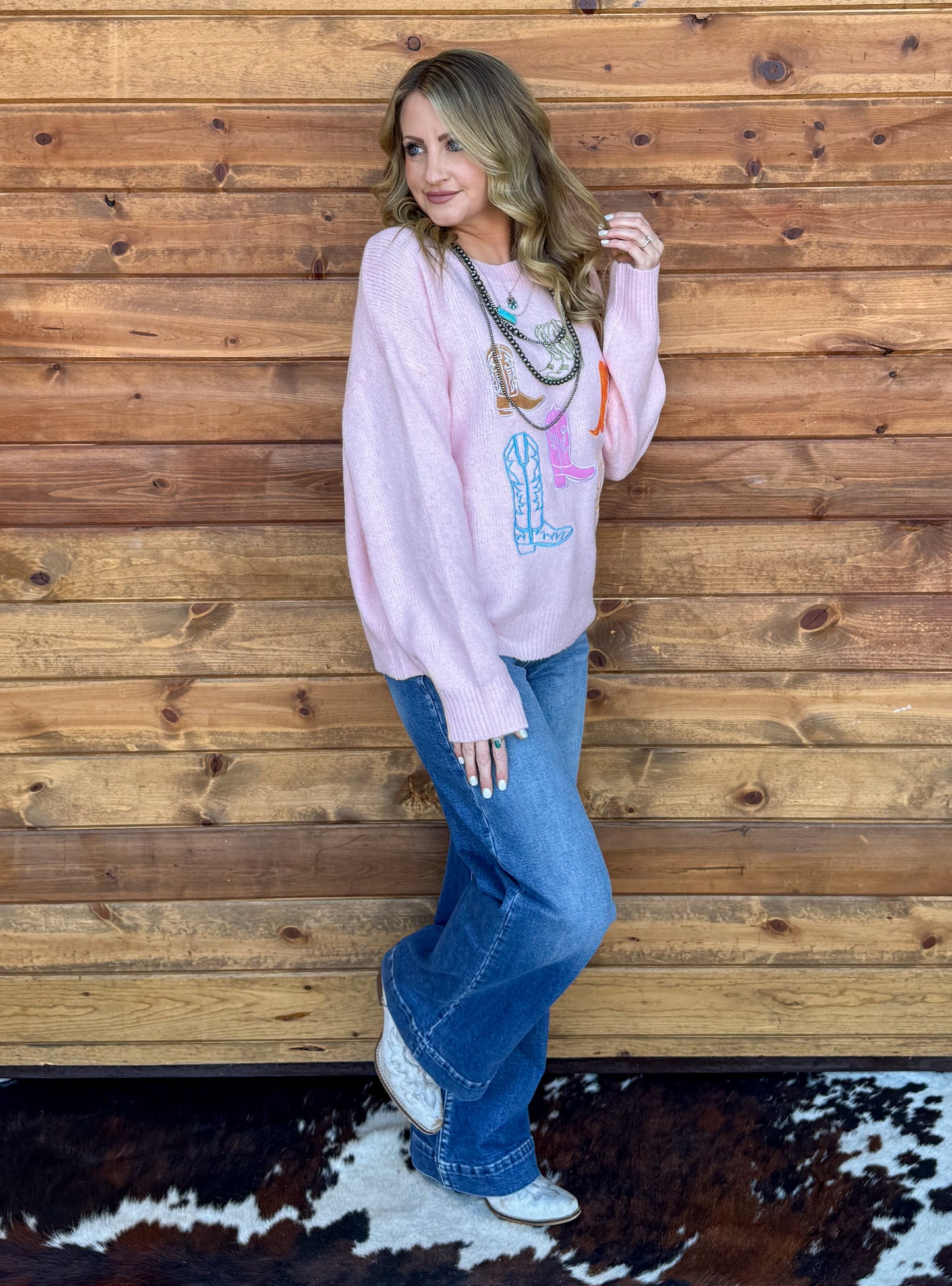 Pretty in Pink Boots Sweater