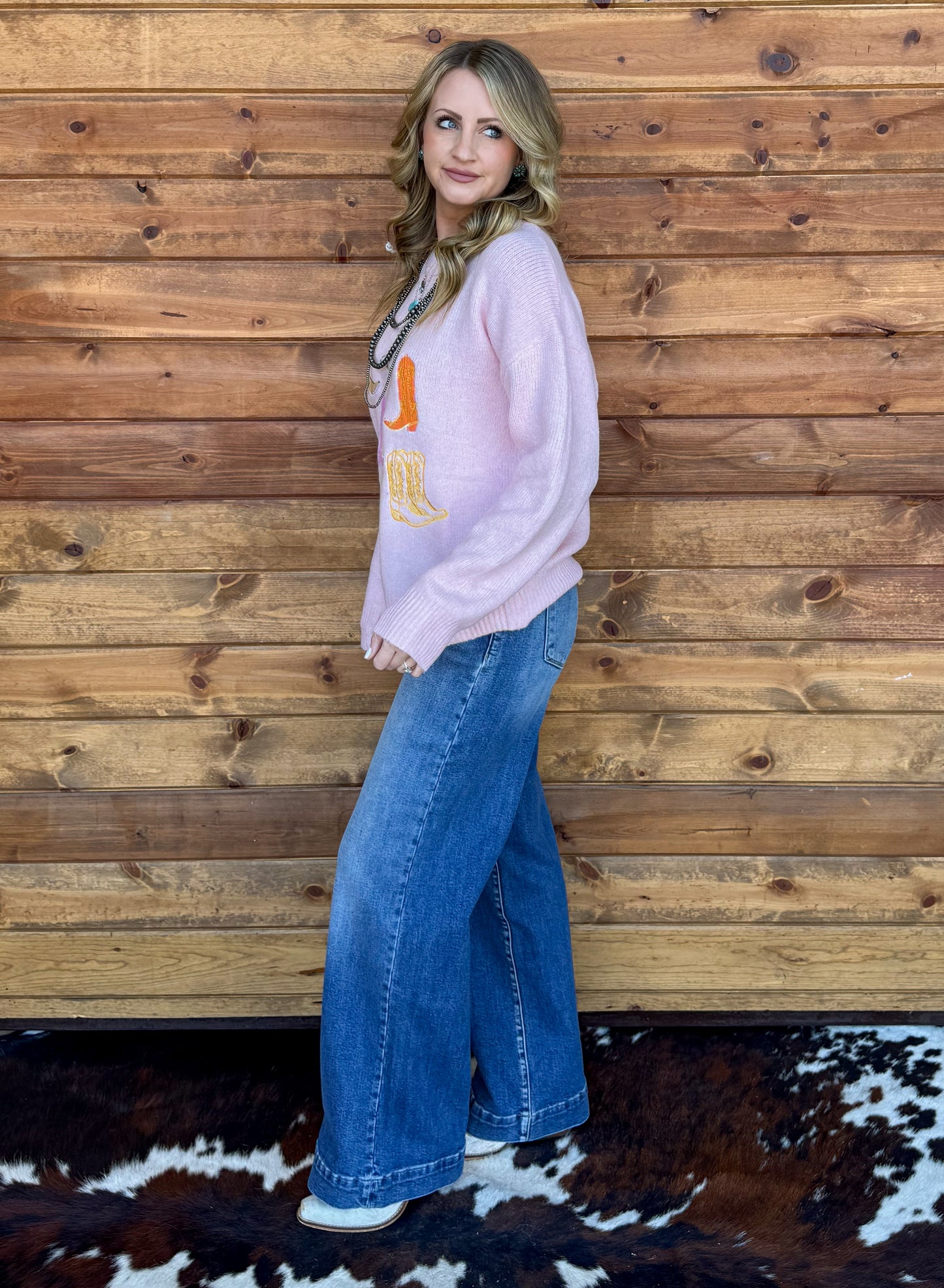 Pretty in Pink Boots Sweater