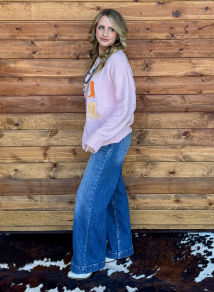 Pretty in Pink Boots Sweater