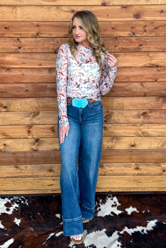 Colorful Horses Mesh Top