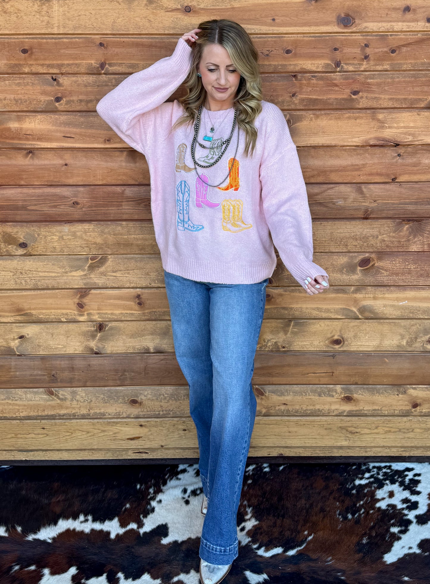 Pretty in Pink Boots Sweater