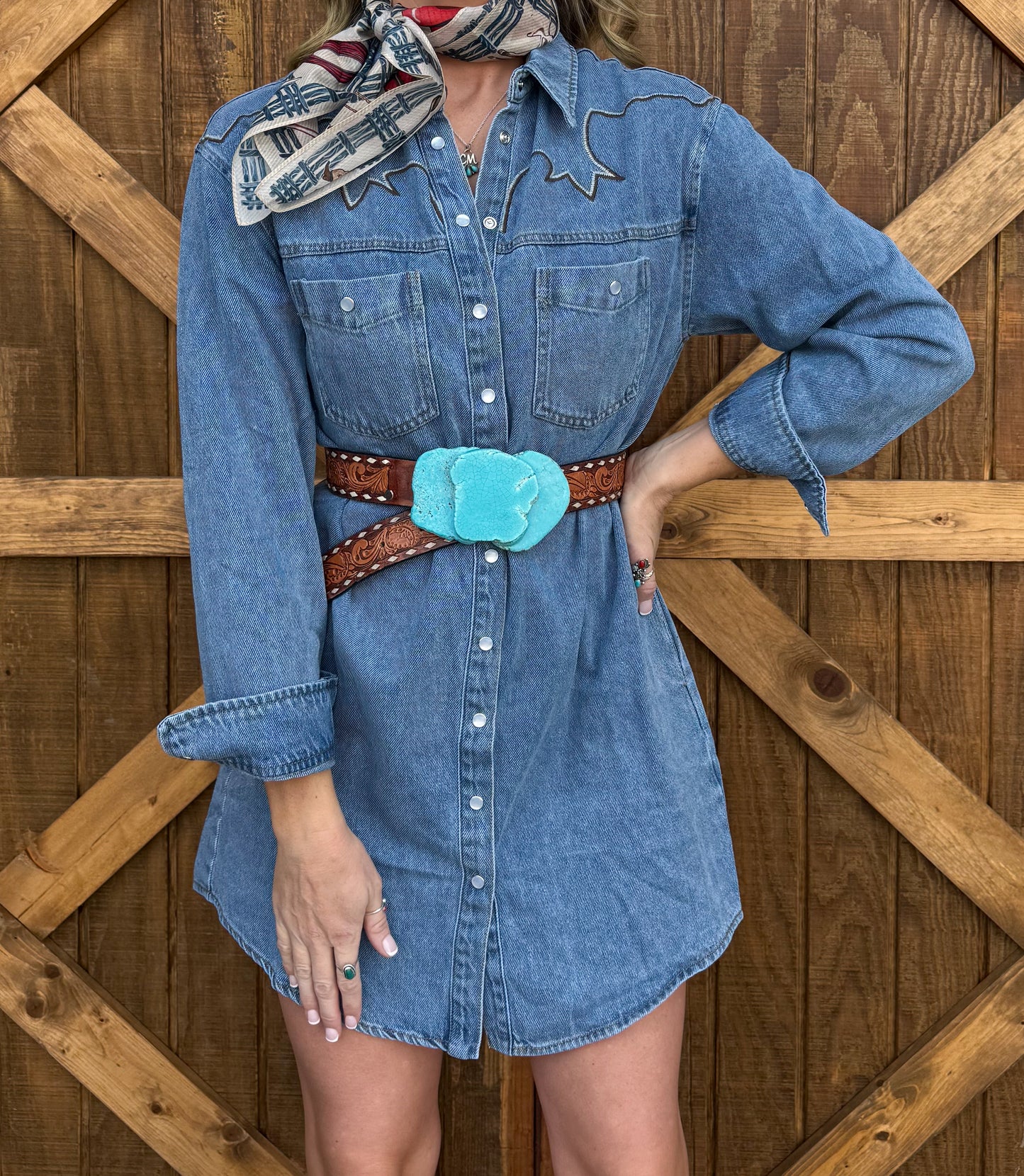 Boot Stitch Mini Denim Dress