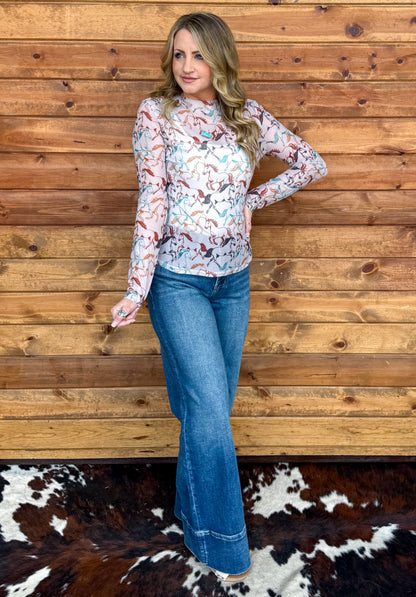 Colorful Horses Mesh Top