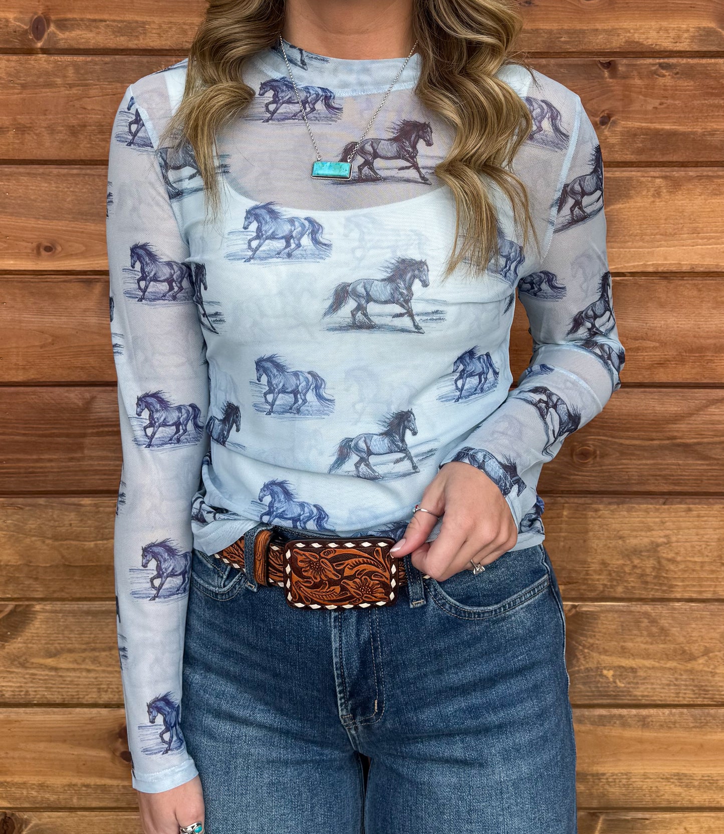Blue Roan Mesh Top