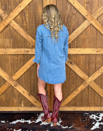 Boot Stitch Mini Denim Dress
