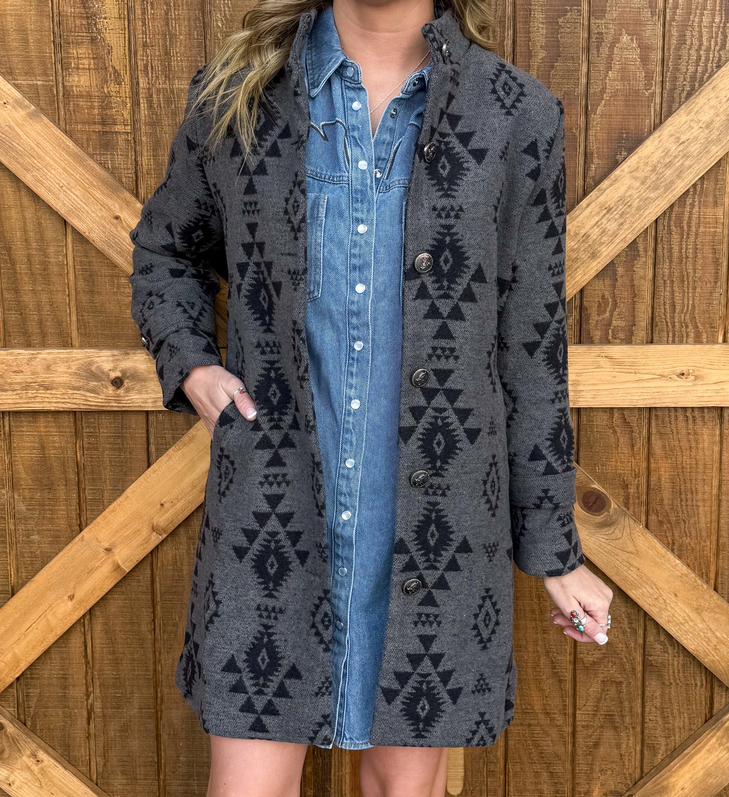 Cowgirl Aztec Coat *Charcoal