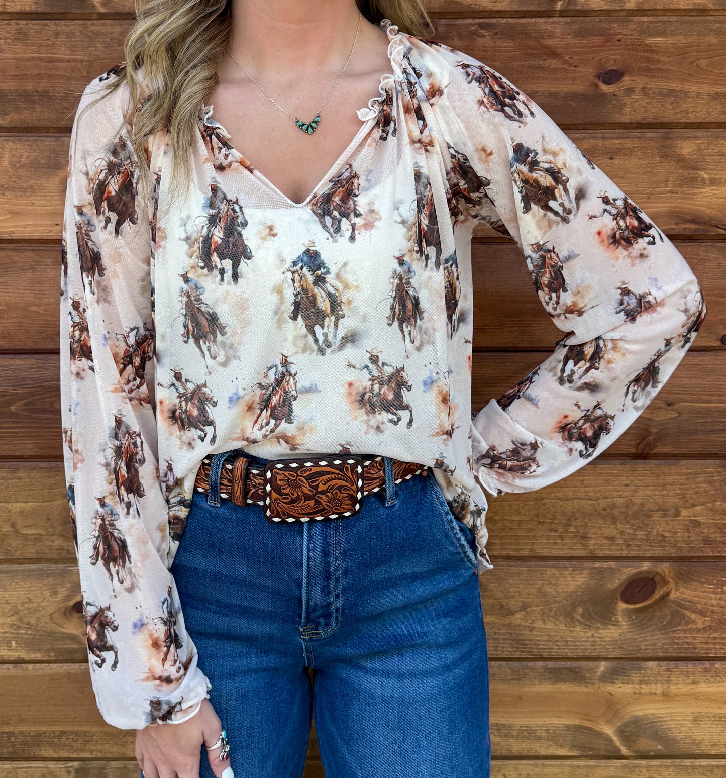 Rowdy Cowboy Mesh Blouse