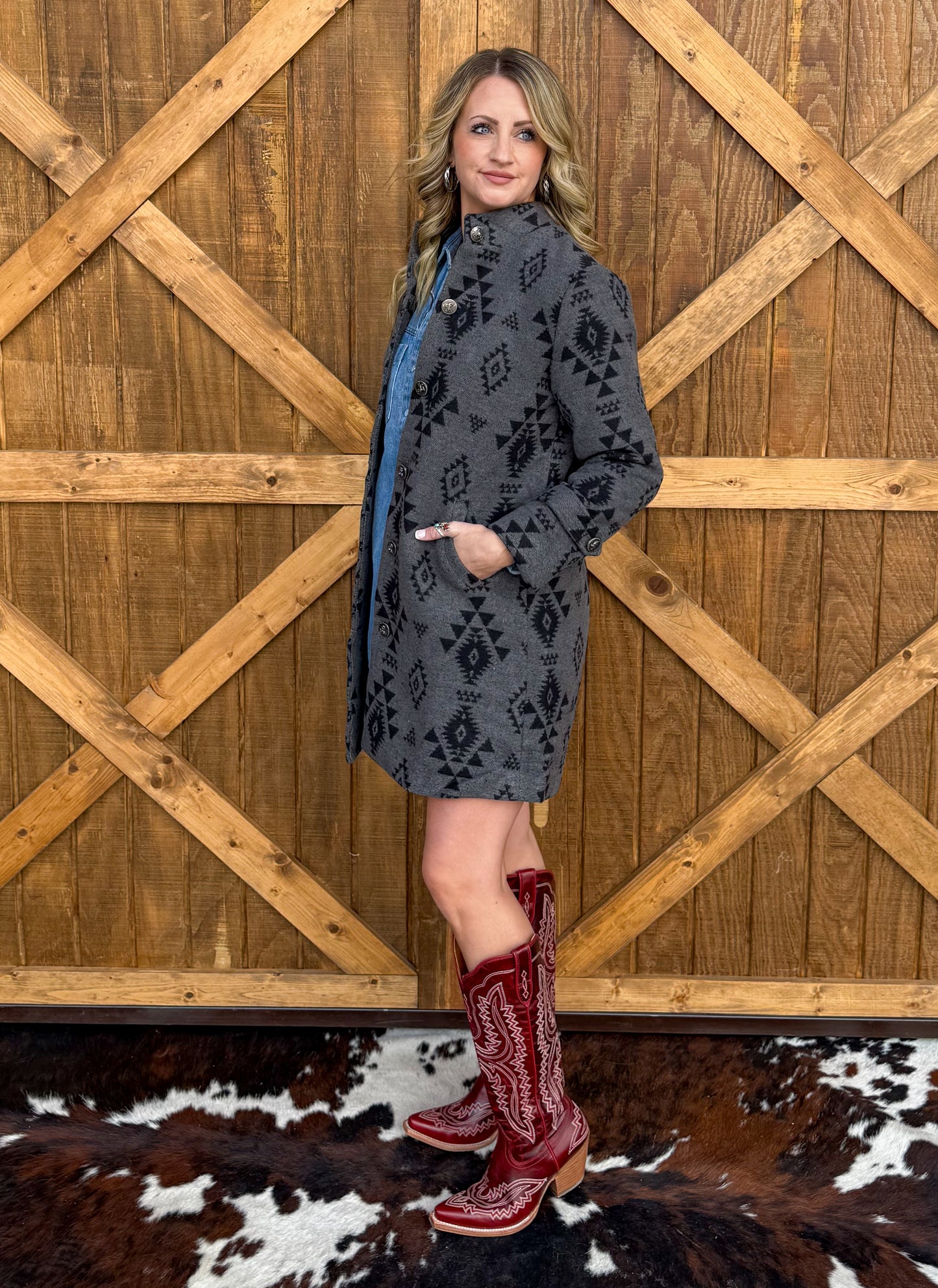 Cowgirl Aztec Coat *Charcoal