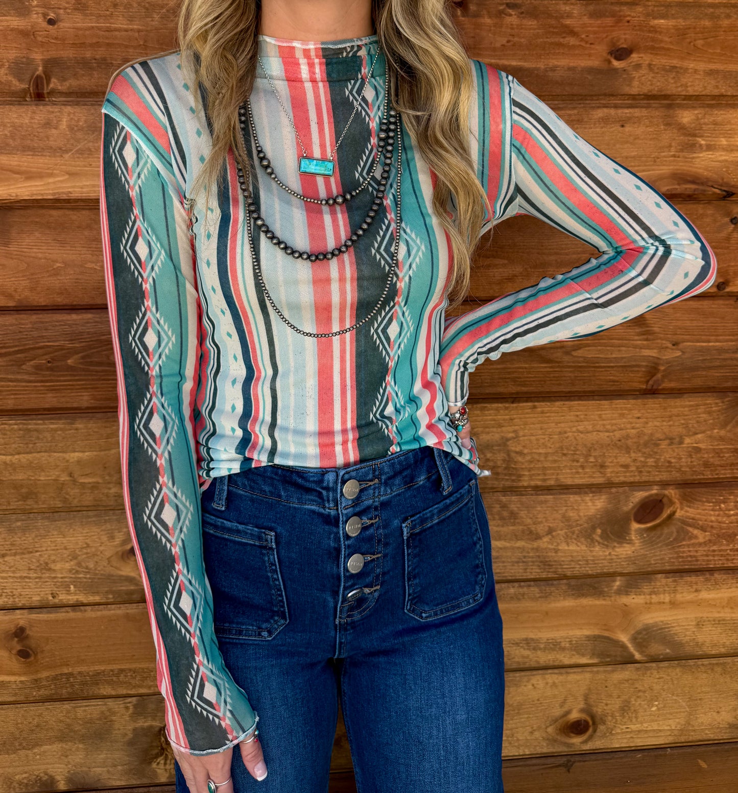 Cutesy Aztec Mesh Top