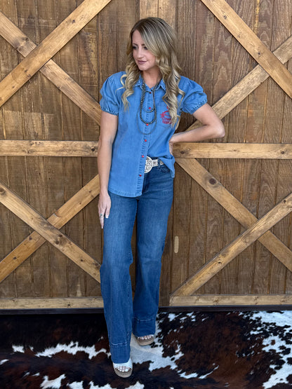 Cowgirl Party Denim Pearl Snap