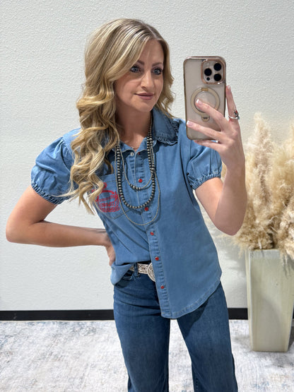 Cowgirl Party Denim Pearl Snap