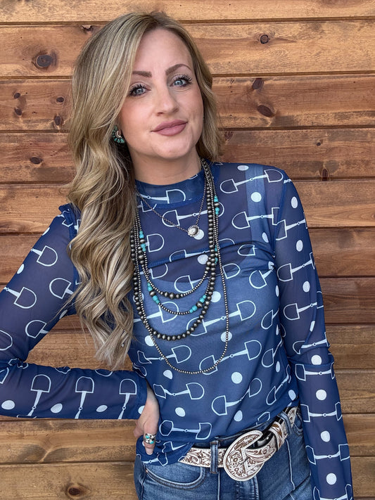 Blue Bit Mesh Top