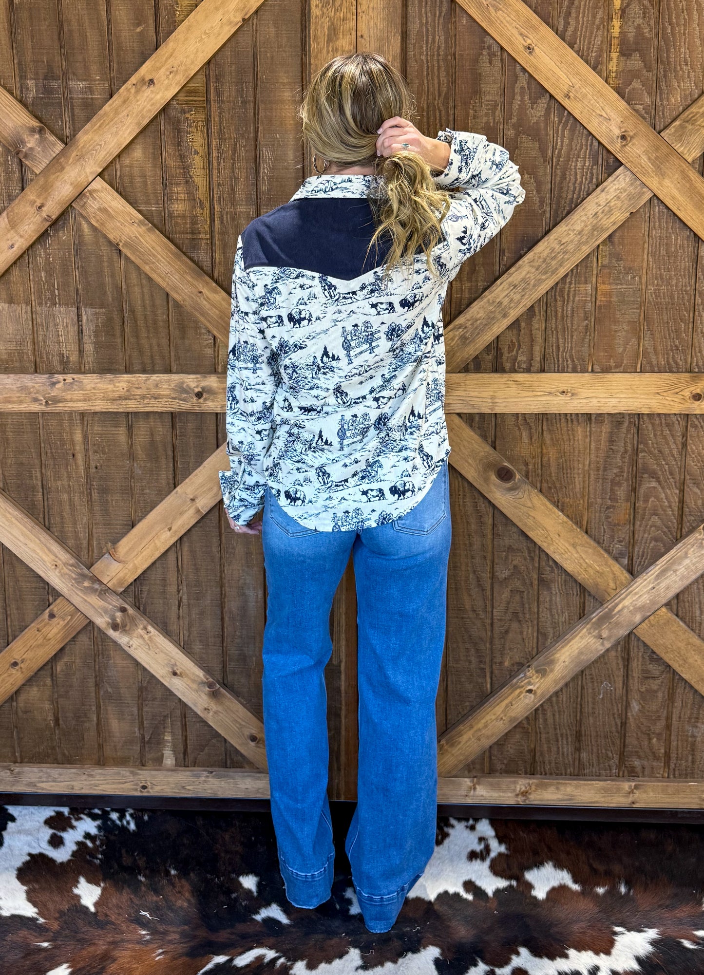 Navy Buffalo Pearl Snap