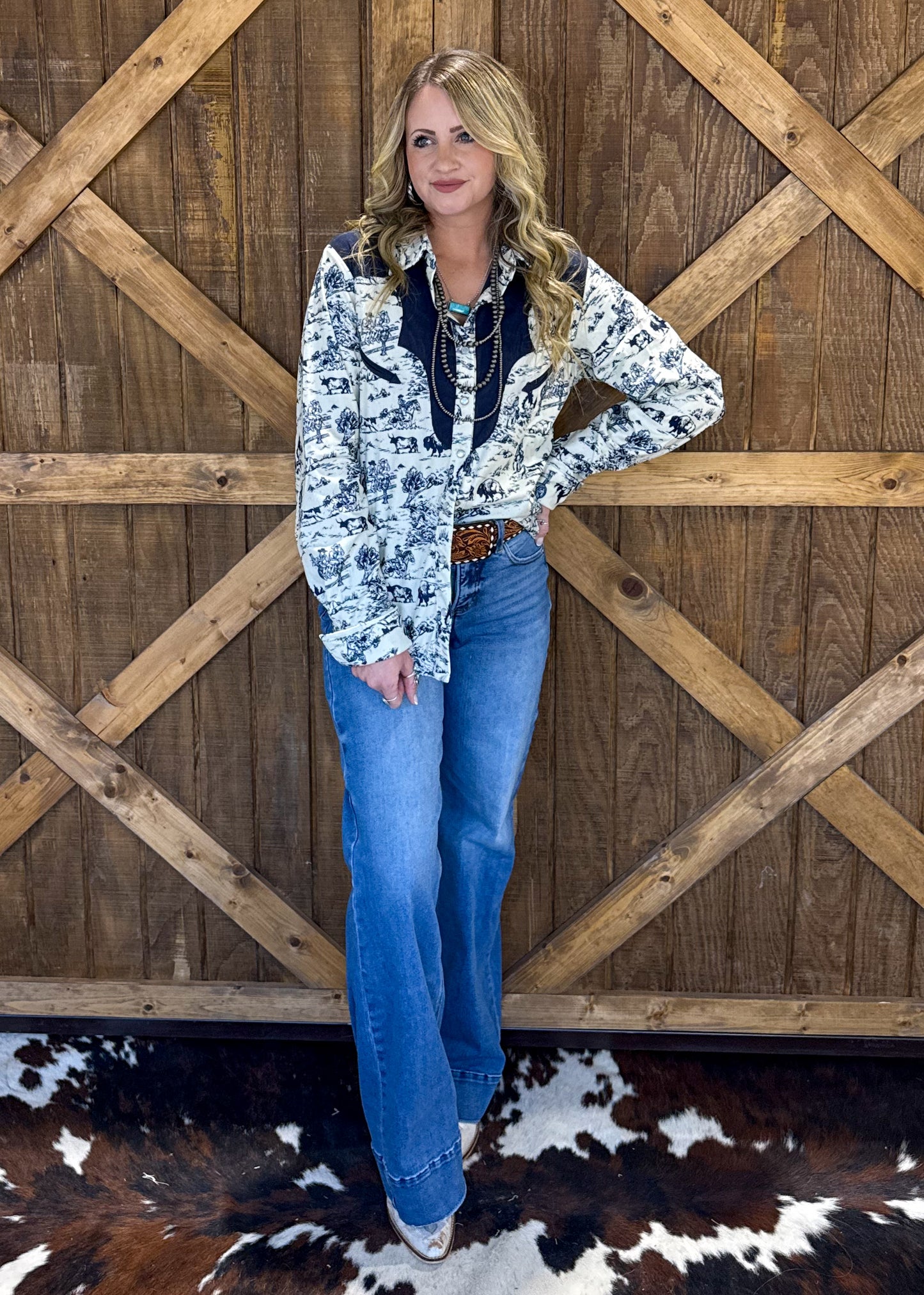 Navy Buffalo Pearl Snap