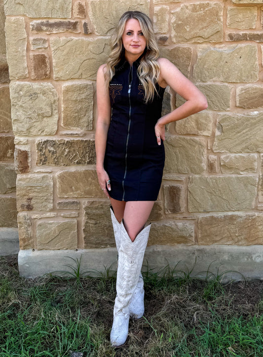 Vintage Boot Stitch Mini Dress *Black