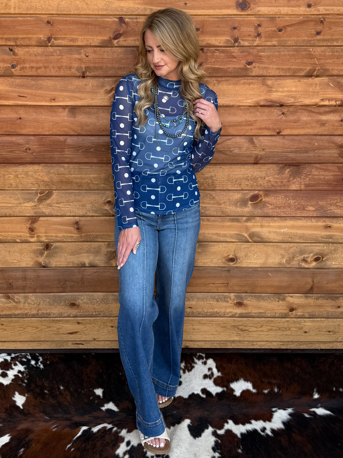 Blue Bit Mesh Top