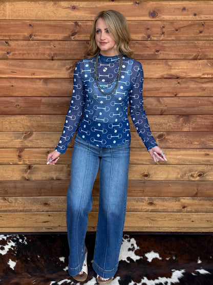Blue Bit Mesh Top