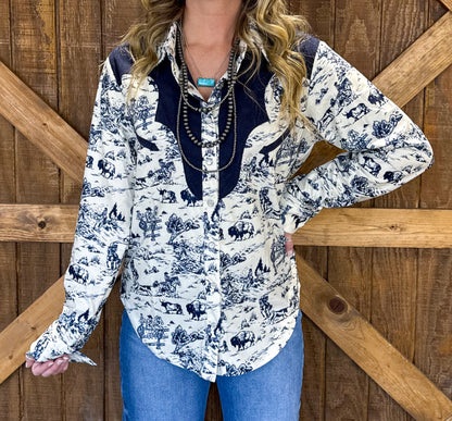 Navy Buffalo Pearl Snap