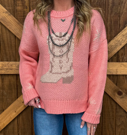 Rodeo Boots Sweater *Coral
