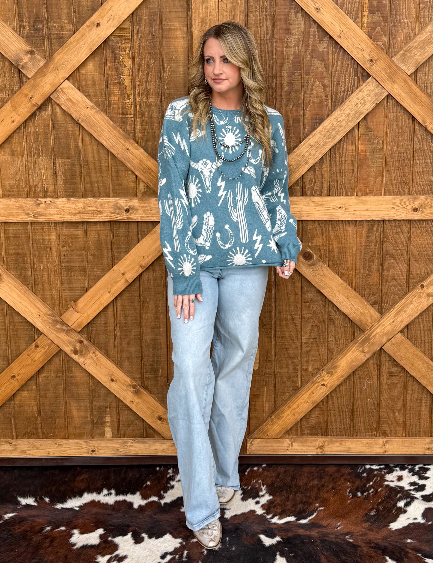 Southern Cowboy Collage Sweater *Sage