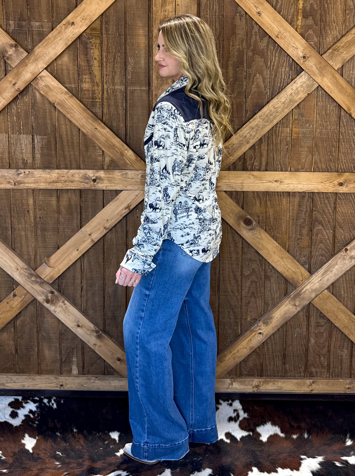 Navy Buffalo Pearl Snap