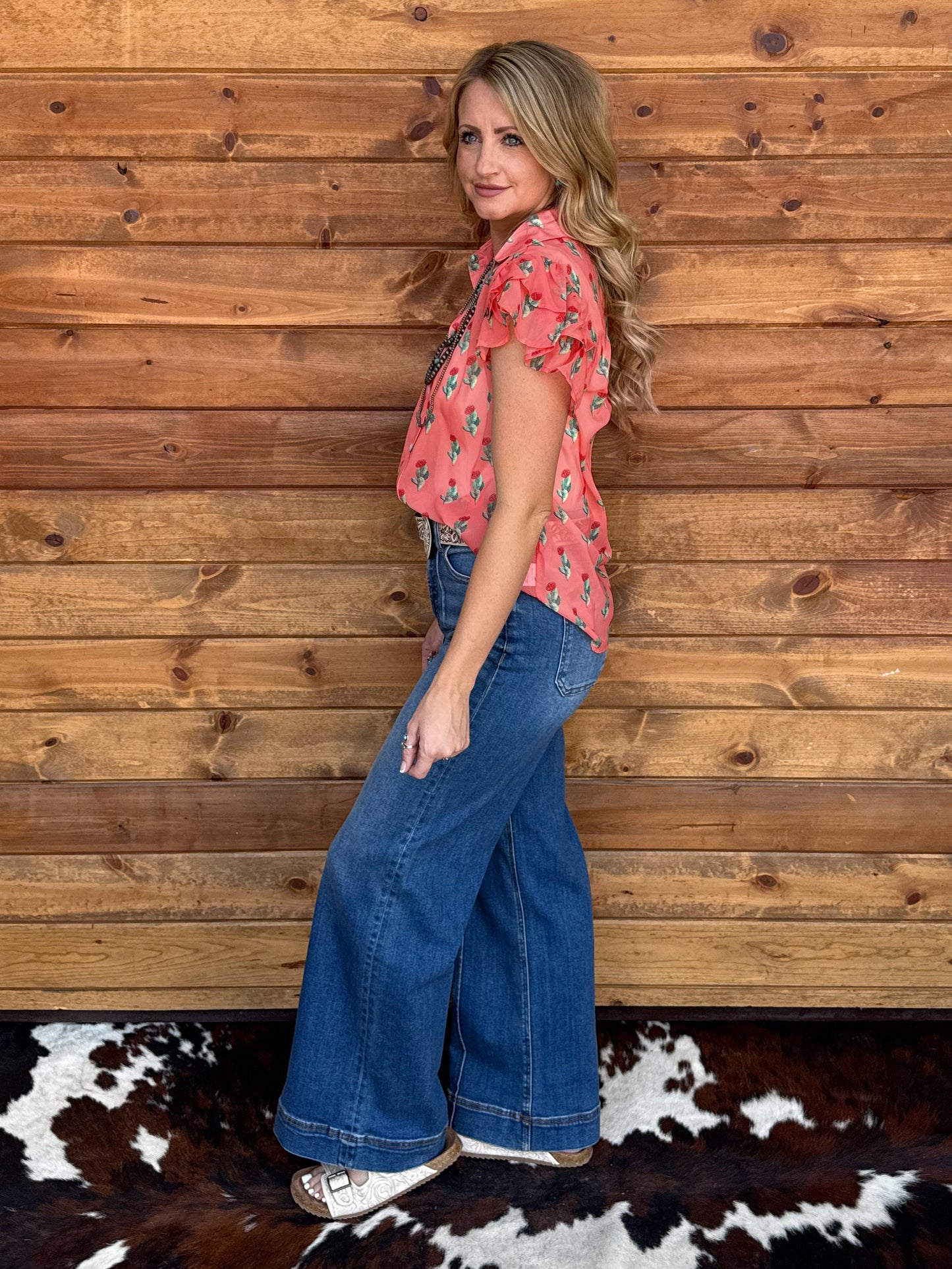 Coral Cactus Flutter Blouse