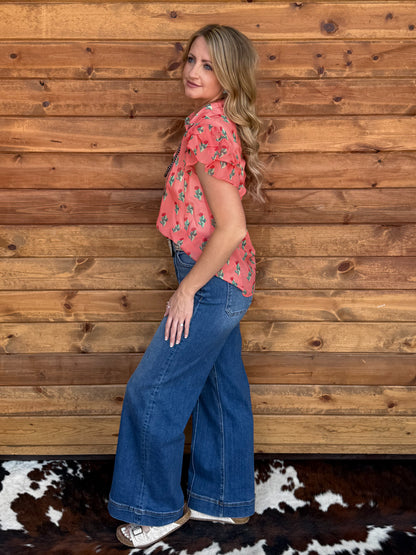 Coral Cactus Flutter Blouse