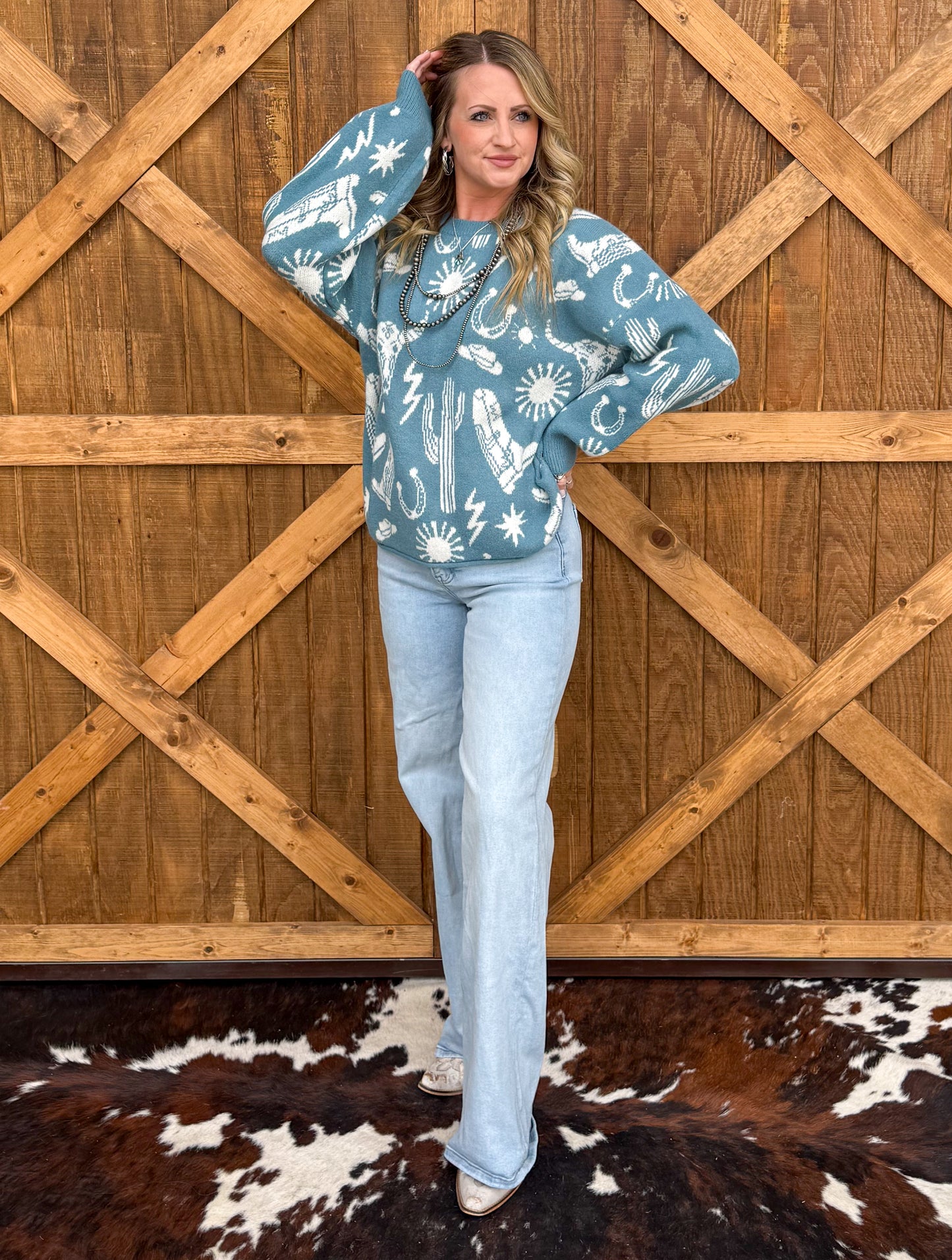 Southern Cowboy Collage Sweater *Sage