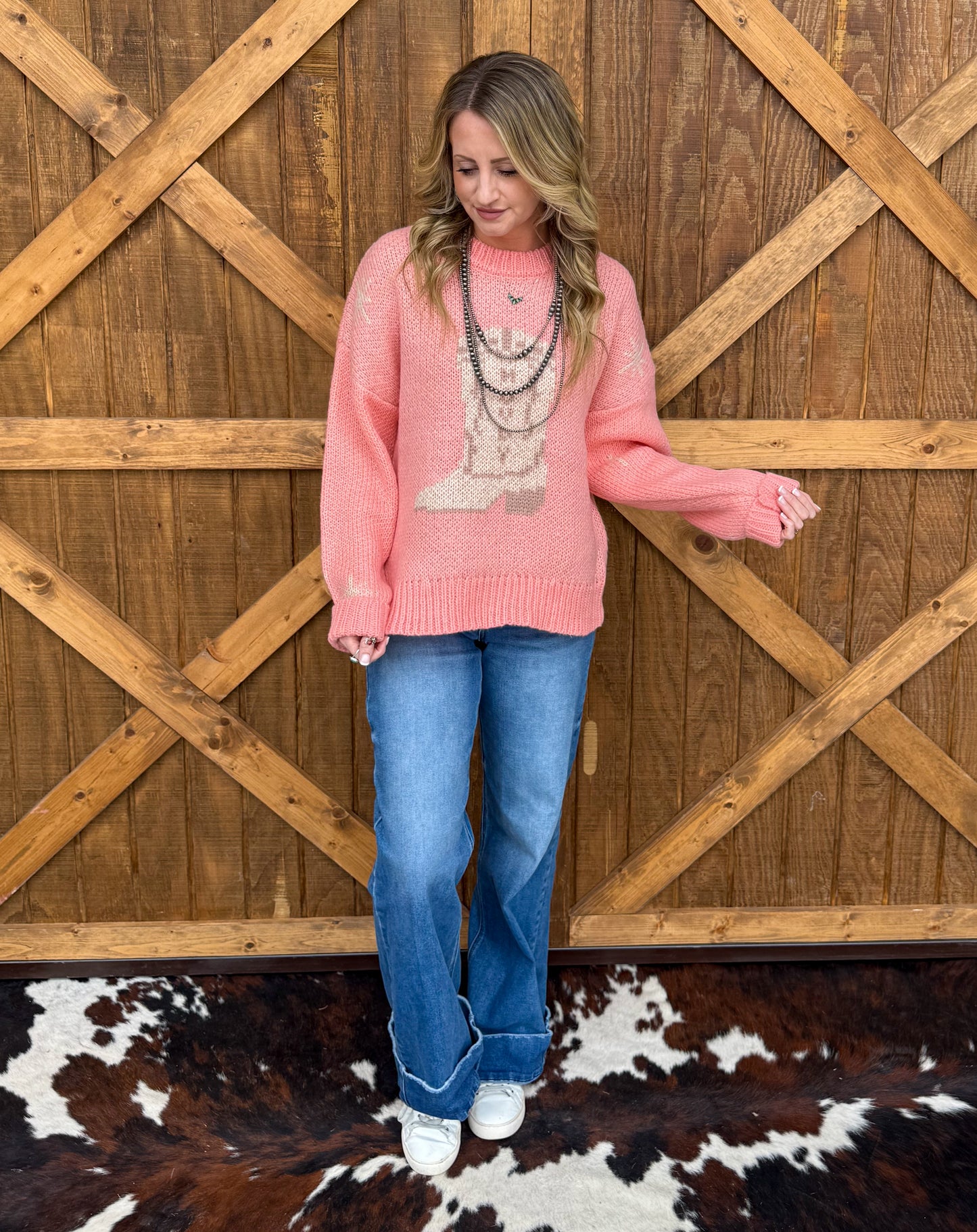 Rodeo Boots Sweater *Coral