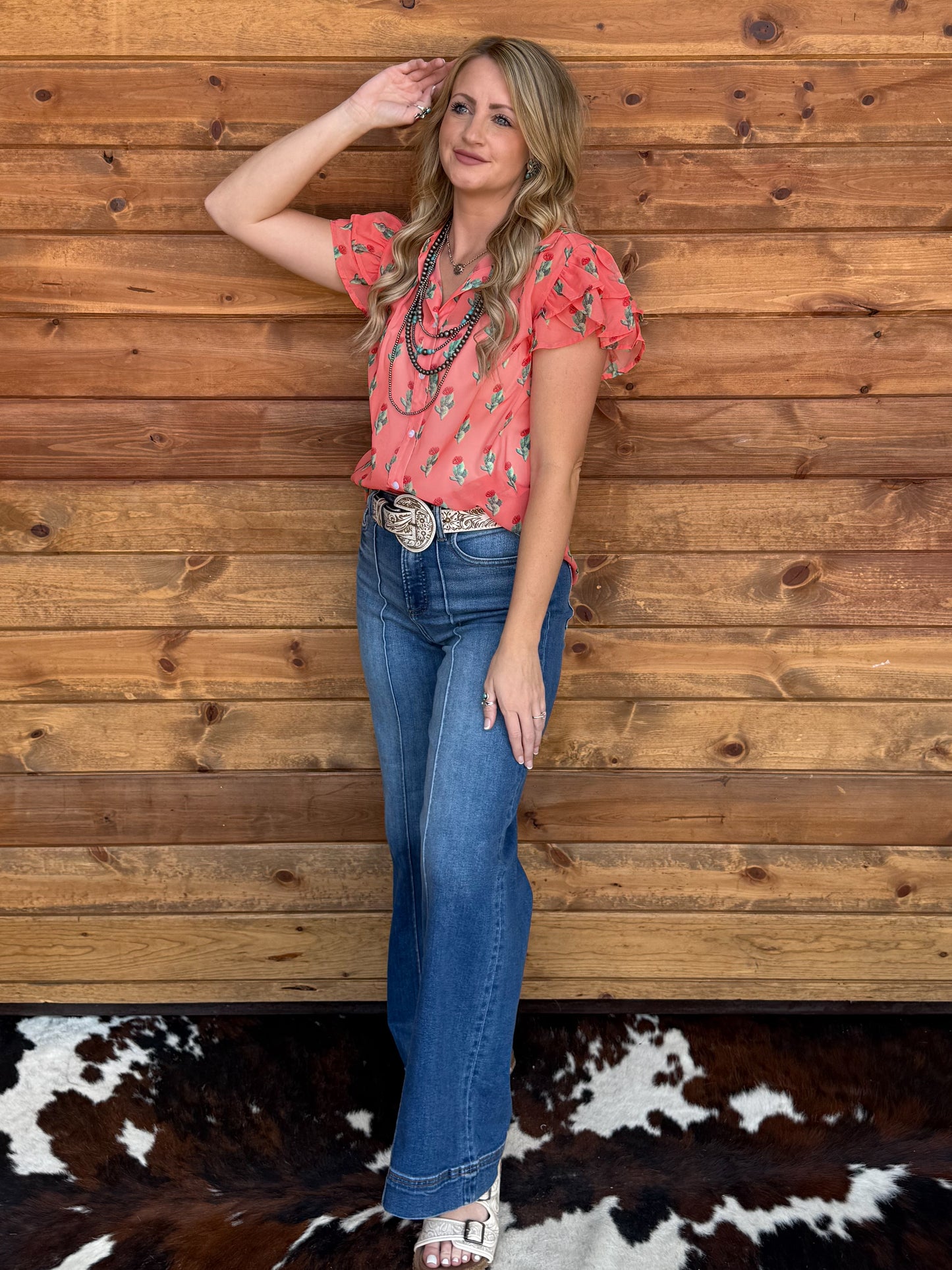 Coral Cactus Flutter Blouse