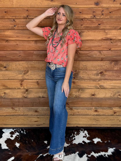 Coral Cactus Flutter Blouse