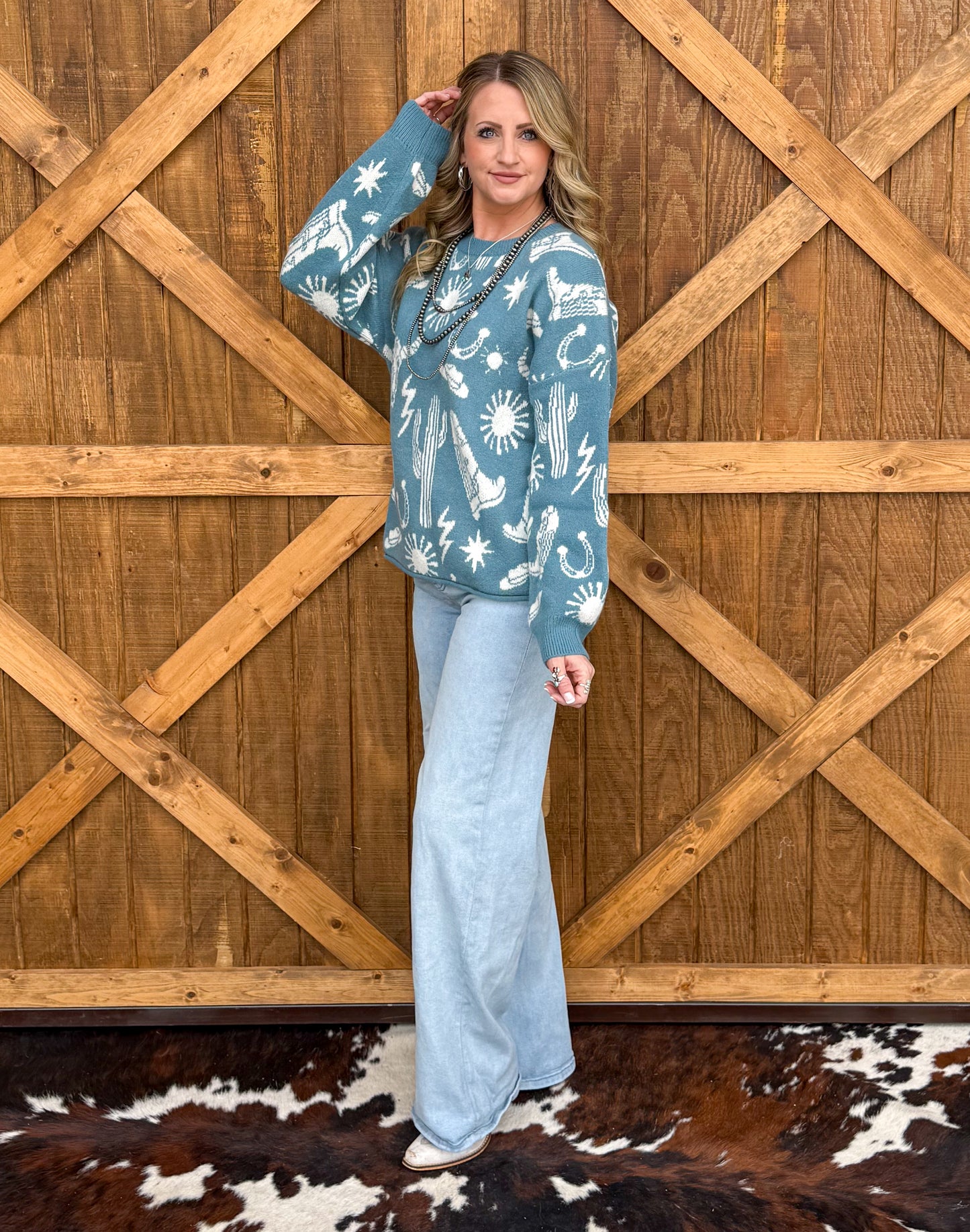 Southern Cowboy Collage Sweater *Sage