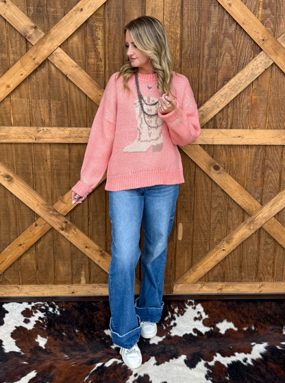 Rodeo Boots Sweater *Coral