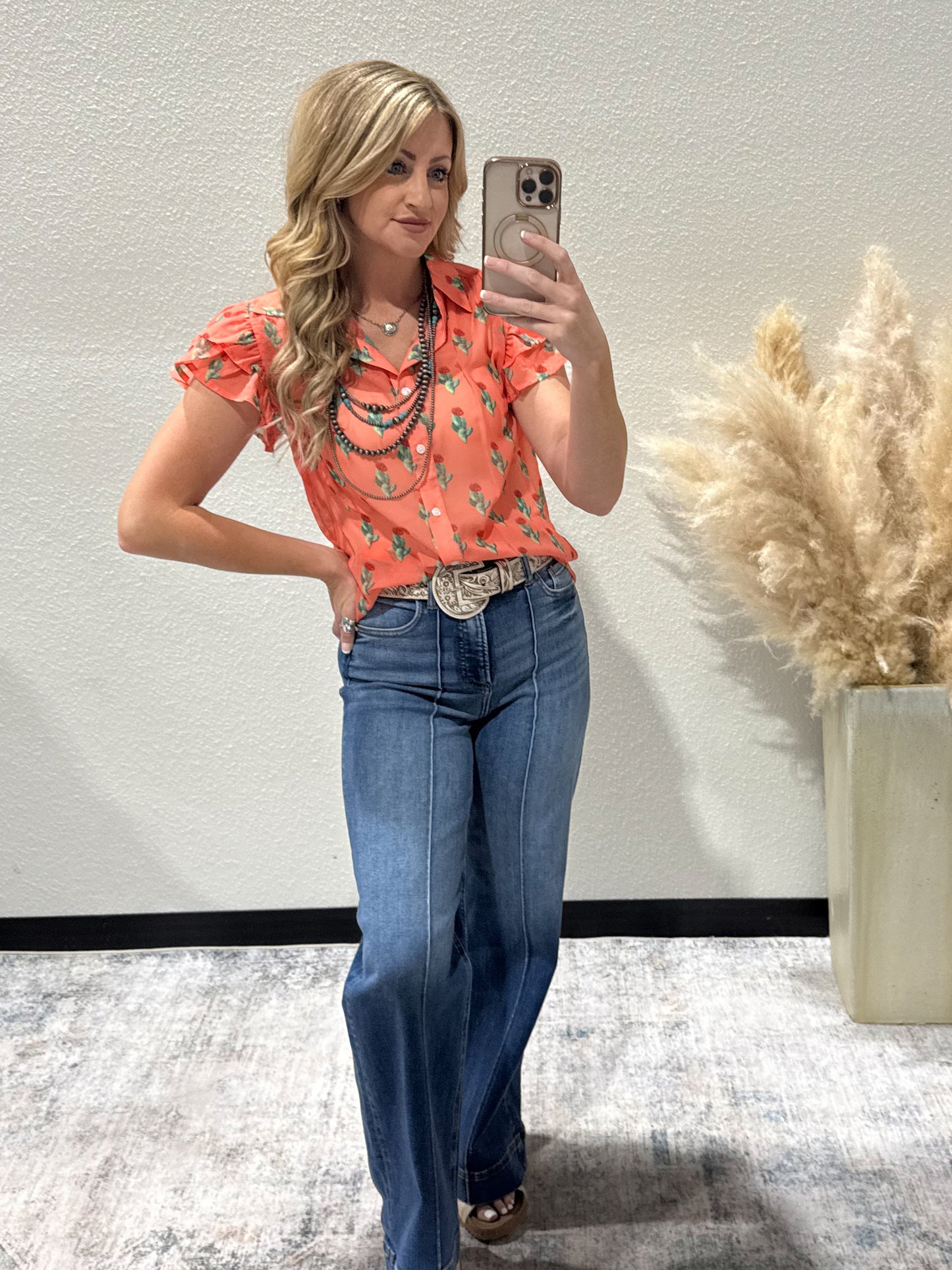 Coral Cactus Flutter Blouse