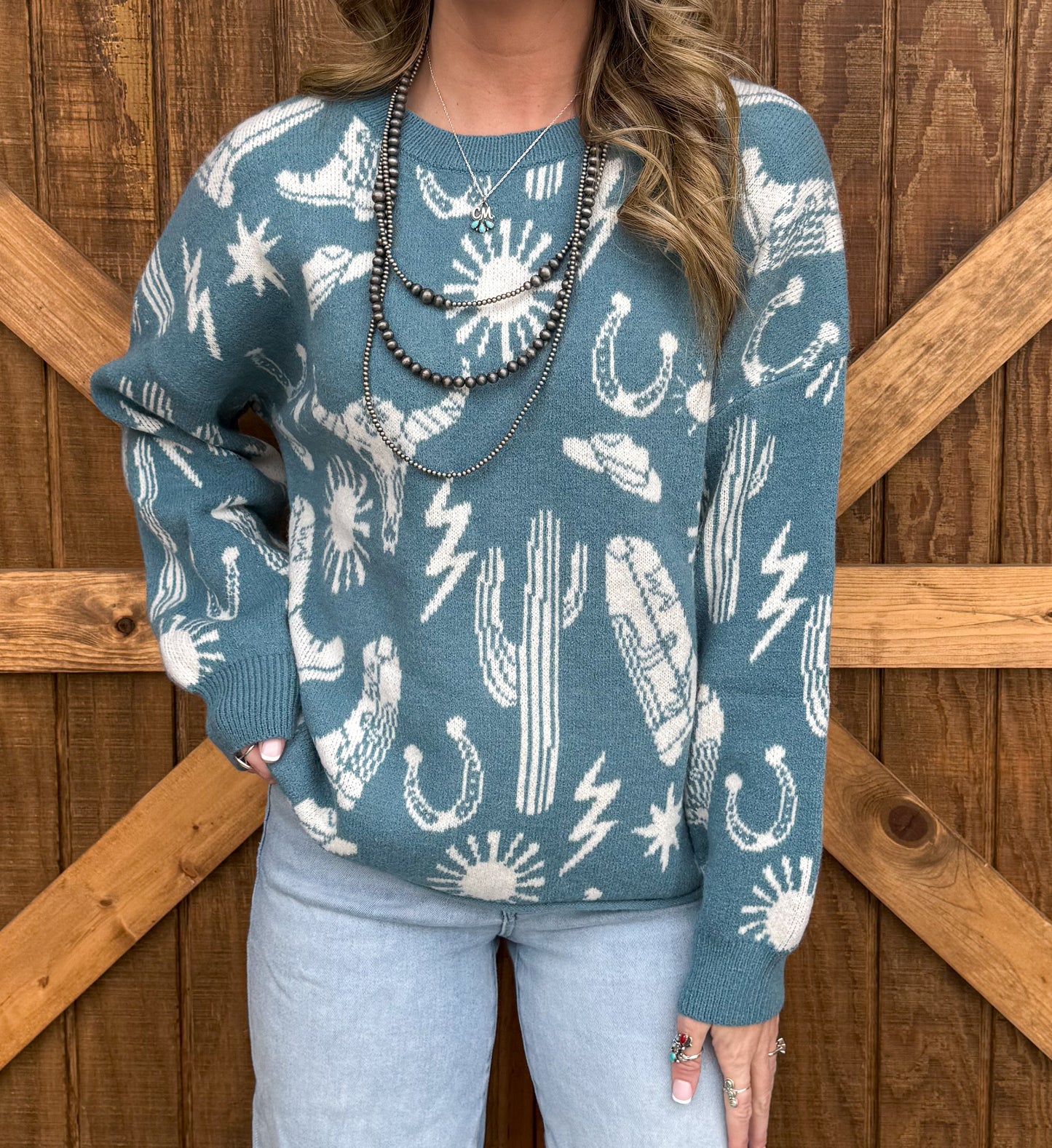 Southern Cowboy Collage Sweater *Sage