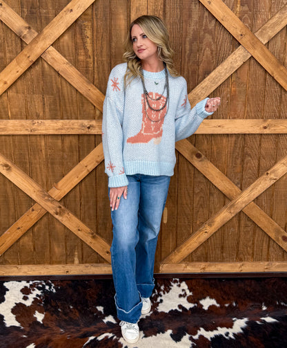 Rodeo Boots Sweater *Sky